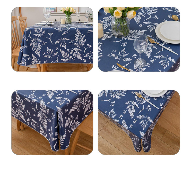 Прямоугольная скатерть PVC с узором маленьких синих листьев