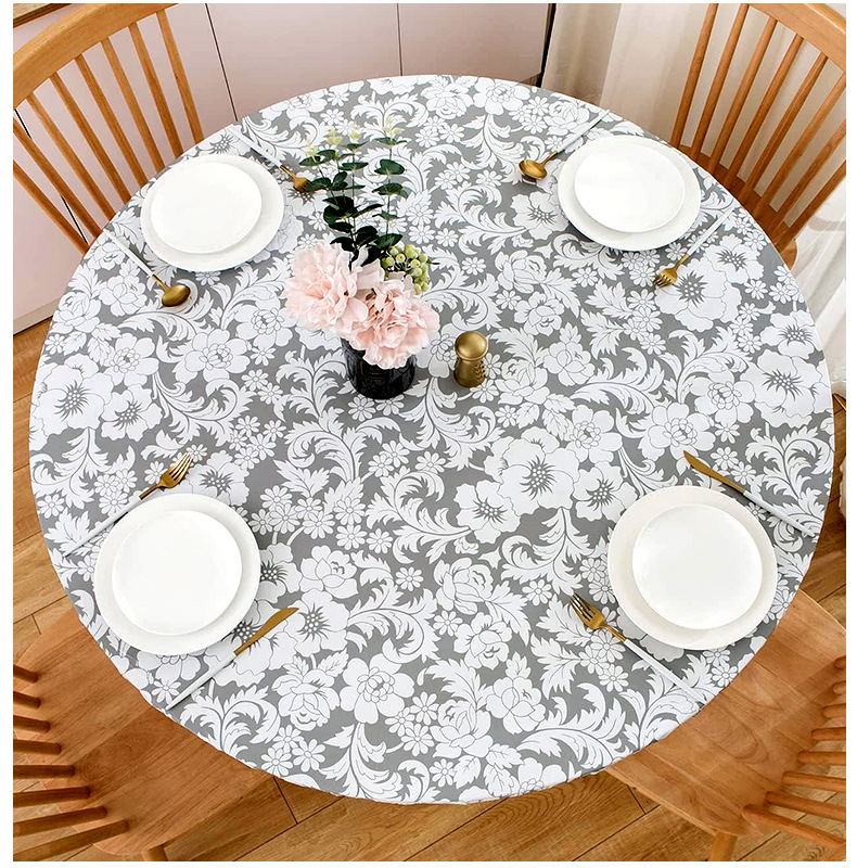 ПВХ-покрывало круглое серое с узором хризантем
