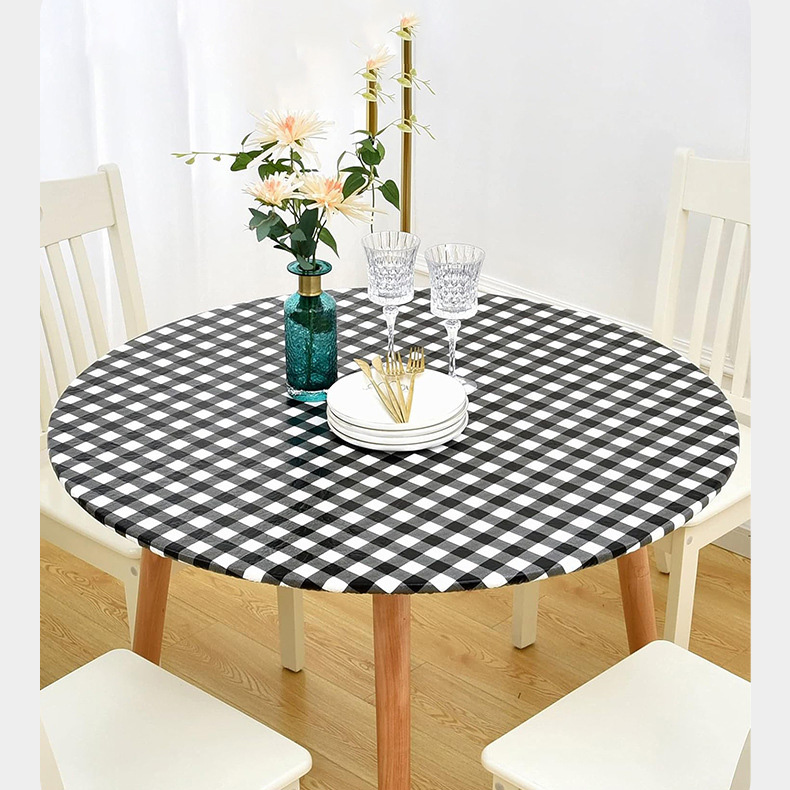 Скатерть круглая из ПВХ в клетку черную