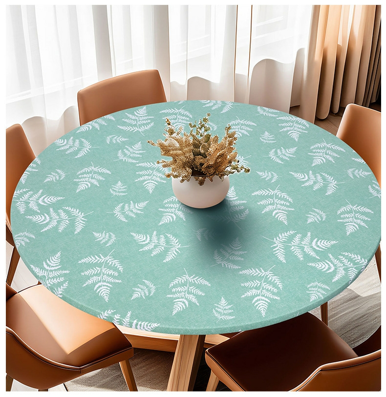 Круглая скатерть PVC с североевропейским узором зеленых листьев