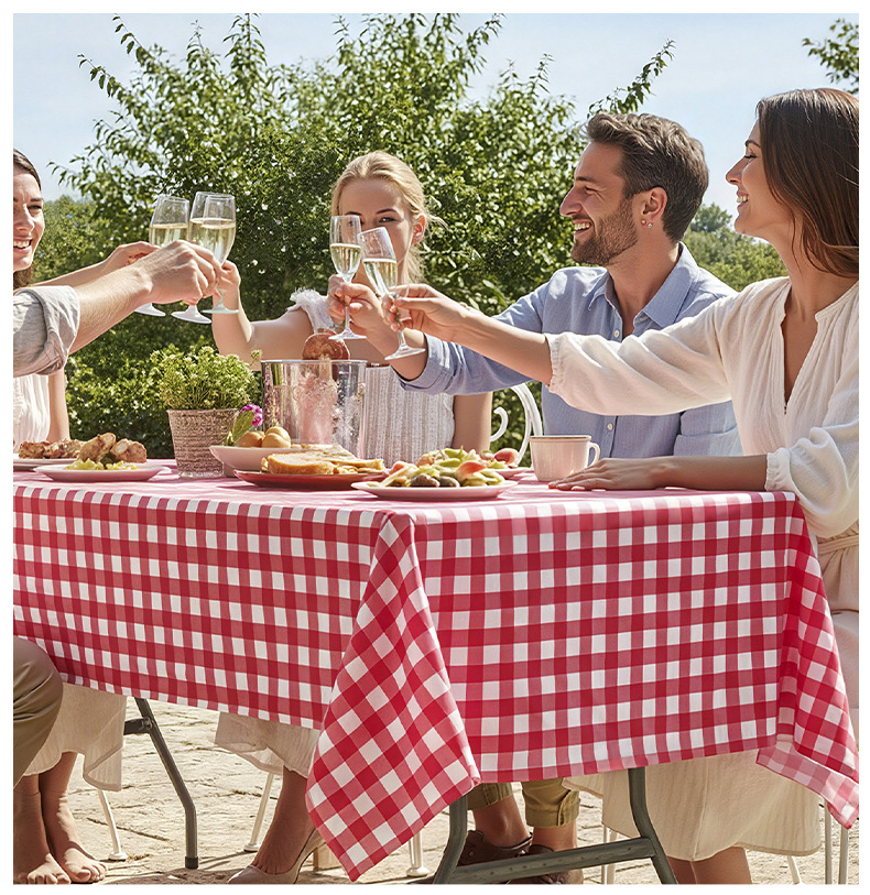 ПВХ-Покрывало для Стола Прямоугольное с Красно-белой Клеткой