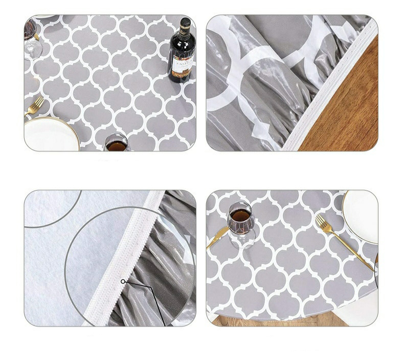 Круглое накрытие для стола из ПВХ с серыми геометрическими клетками