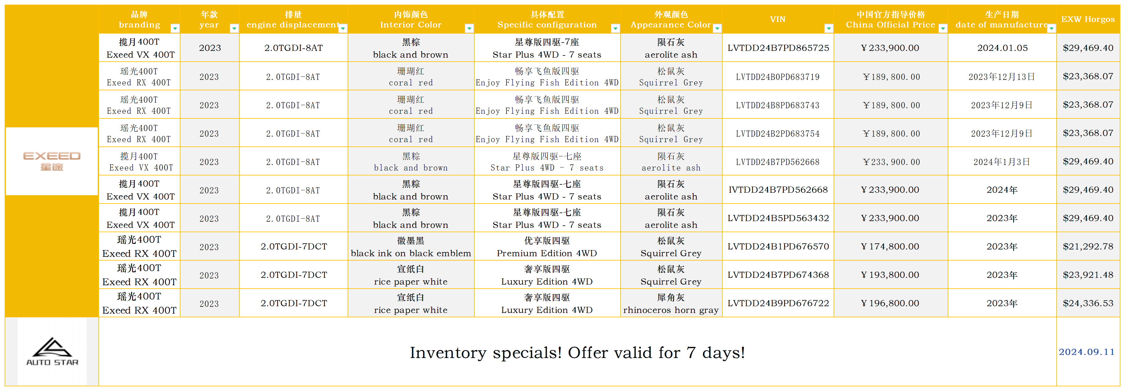 EXEED 2023 Stock Specials