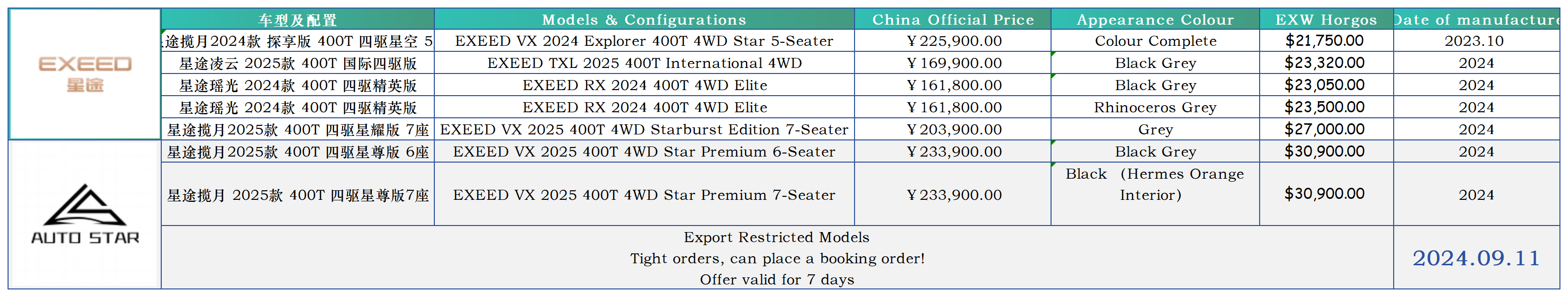 EXEED 2024 and 2025 new vehicles