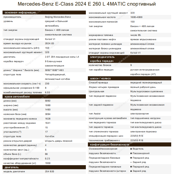 Mercedes-Benz E260 2024 E 260 L 4MATIC sport - Huishida Trading