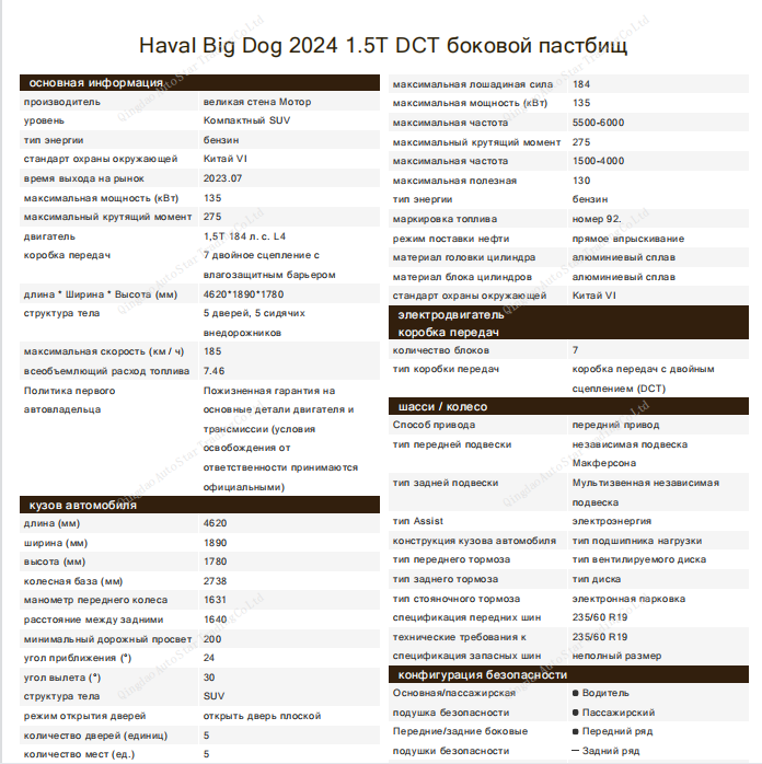 Haval Big Dog 2024 1.5T DCT Border Collie Edition - Huishida Trading