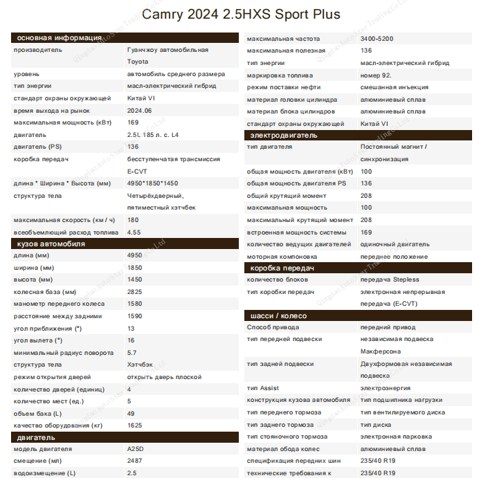 Toyota Camry 2024 Hybrid 2.5HXS Sport PLUS Edition - Huishida Trading