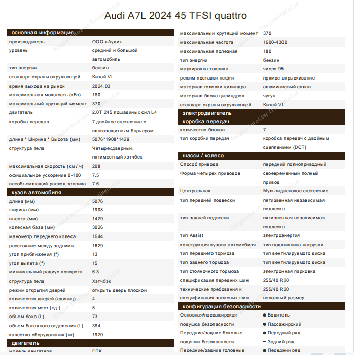 AUDI A7L 2024 45 TFSI quattro Luxury Edition - Huishida Trading