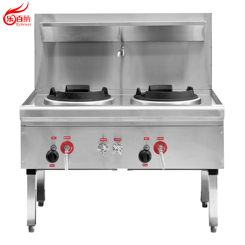 Китайская газовая плита для вок с 2 конфорками и функцией охлаждения водяной завесой (GWR-2)