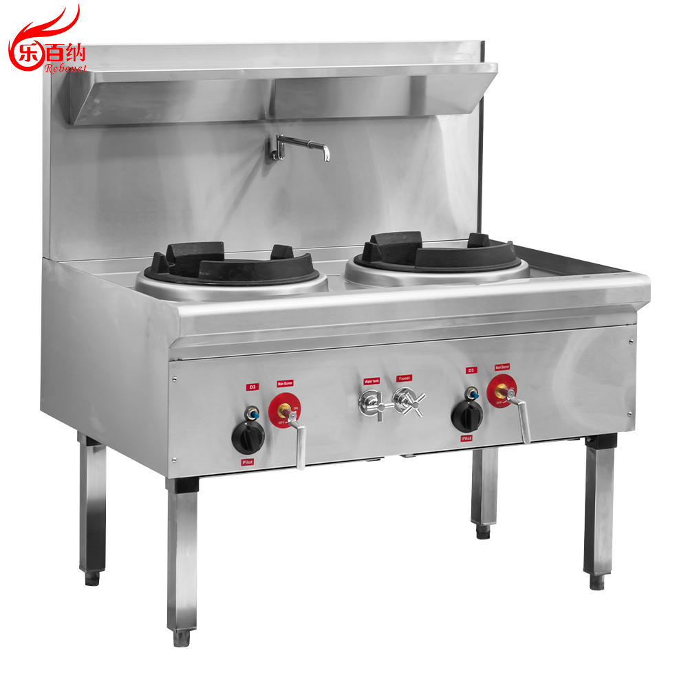 Китайская газовая плита для вок с 2 конфорками и функцией охлаждения водяной завесой (GWR-2)