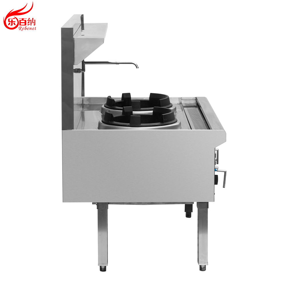 Китайская газовая плита для вок с 2 конфорками и функцией охлаждения водяной завесой (GWR-2)