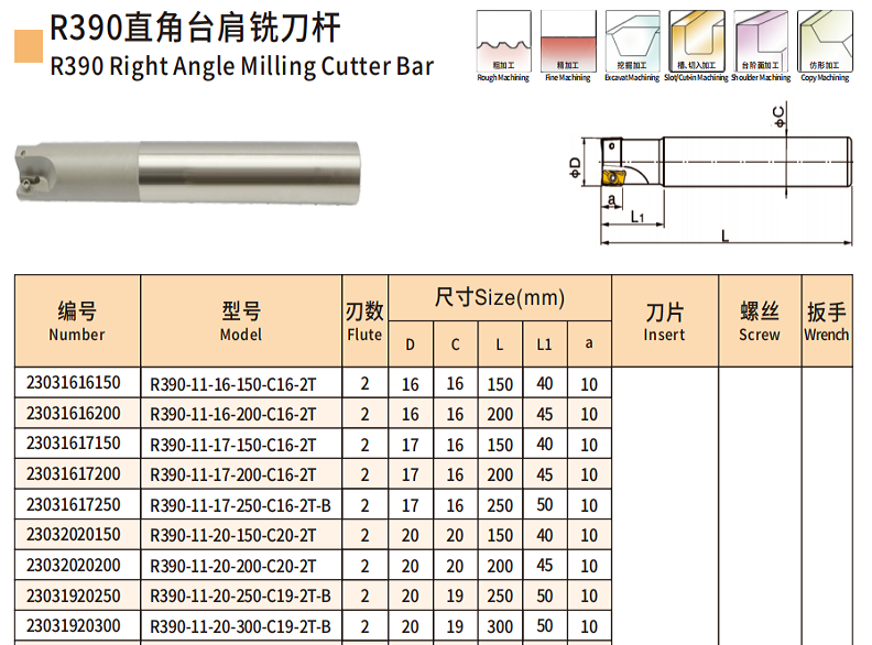 R390直⻆台肩铣⼑杆1