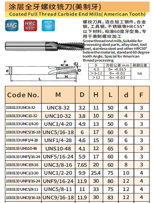 UNC涂层全牙1
