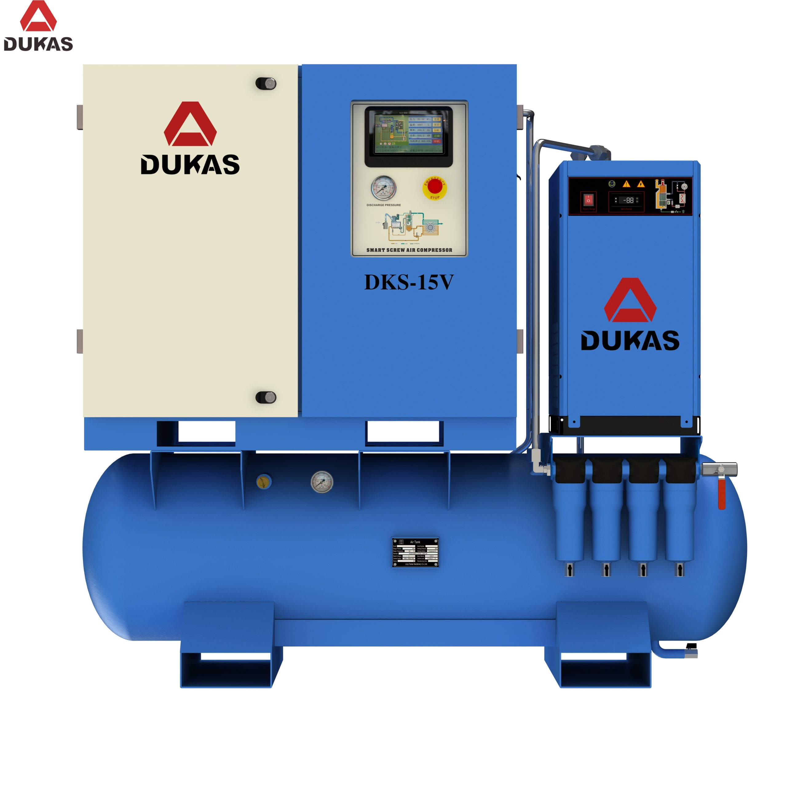 Высокоэффективный воздушный компрессор мощностью 7,5 кВт, 15 кВт, 4 в 1, винтовой воздушный компрессор с осушителем воздуха - Shandong Dukas Machinery Manufacturing Co., LTD.
