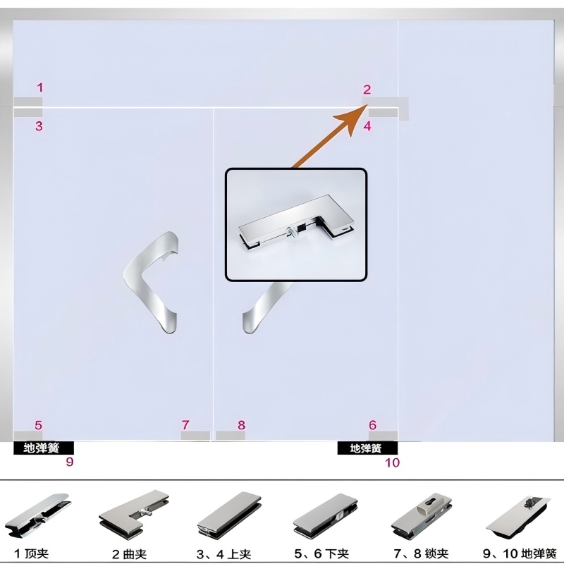 S-050 Горячая распродажа Стеклянные изделия Стеклянная фурнитура Аксессуары Крепеж для безрамных стеклянных дверей из нержавеющей стали