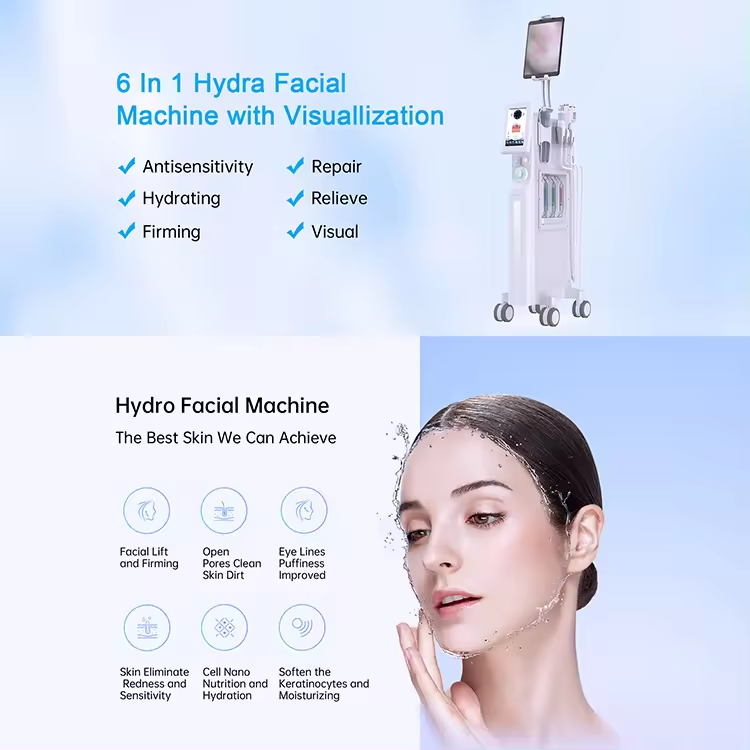 6 В 1 Анализ ухода за кожей Визуализация Hydro Solutions Высококачественная машина для гидродермабразии лица