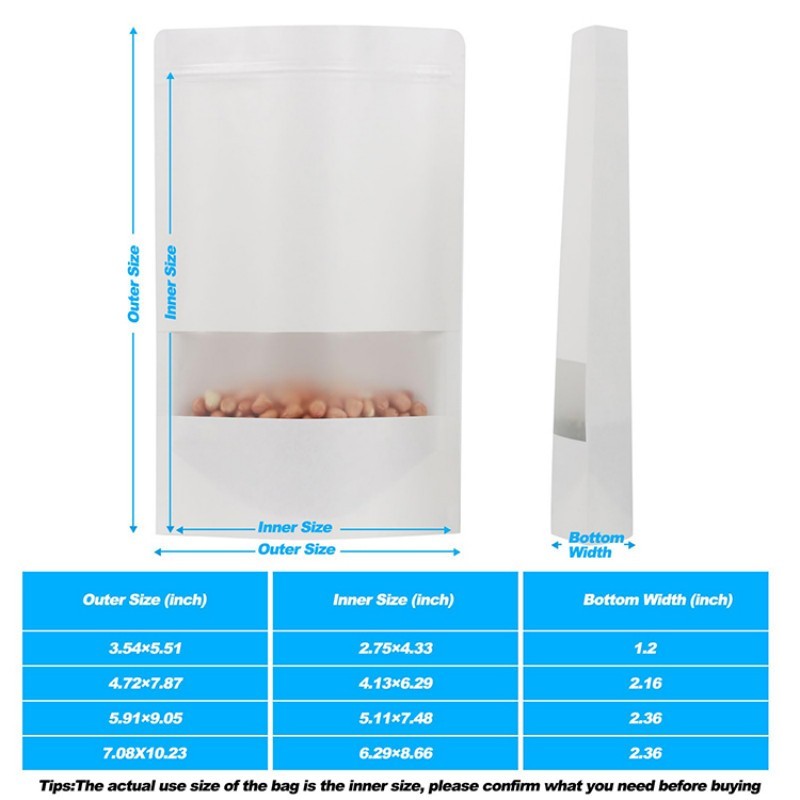 Пакеты с застежкой, устойчивые пакеты из крафт-бумаги с матовым окном, пакеты с застежкой-молнией для хранения продуктов питания для малого бизнеса и дома