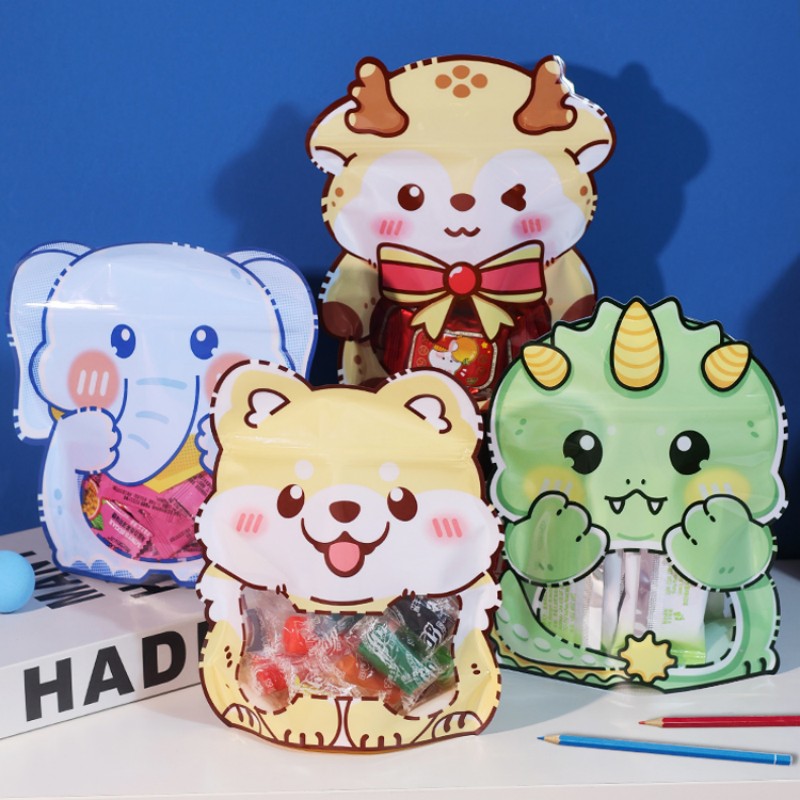 Многоразовые прозрачные пакеты с застежкой-молнией и симпатичным мультяшным дизайном для упаковки конфет, подарков и картона