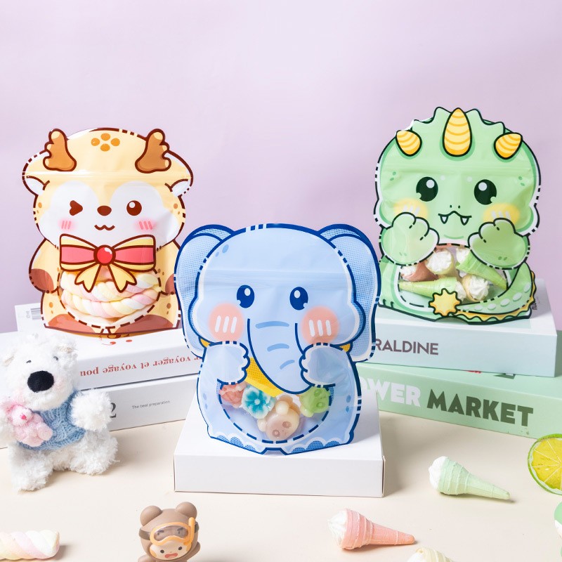 Многоразовые прозрачные пакеты с застежкой-молнией и симпатичным мультяшным дизайном для упаковки конфет, подарков и картона