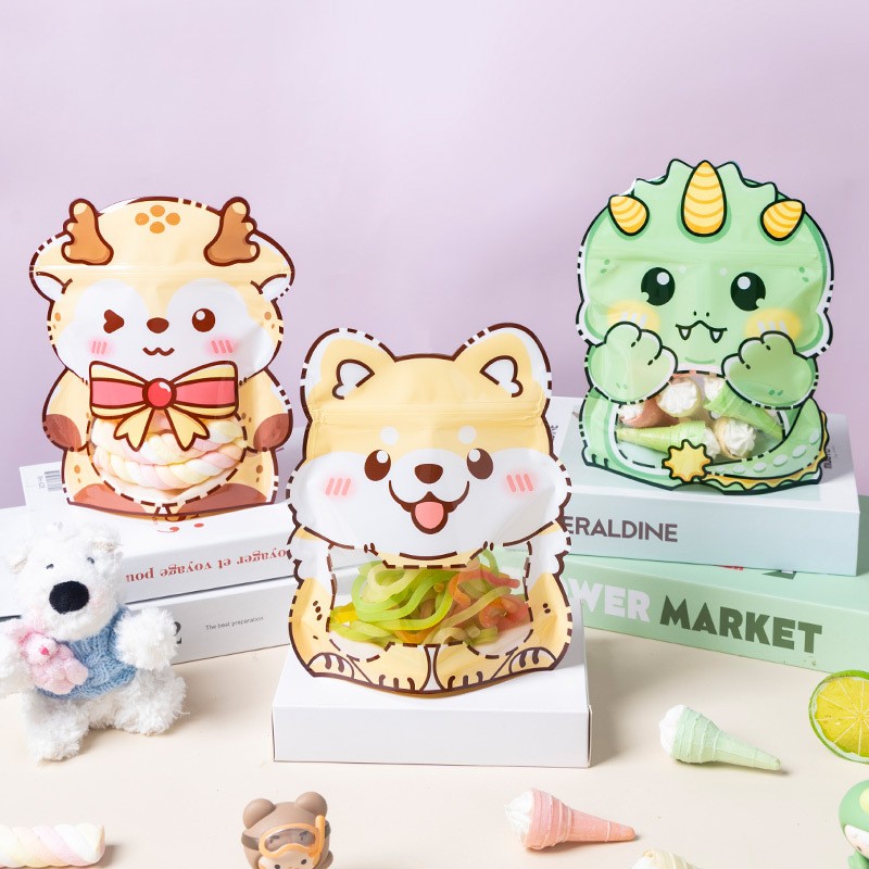 Многоразовые прозрачные пакеты с застежкой-молнией и симпатичным мультяшным дизайном для упаковки конфет, подарков и картона