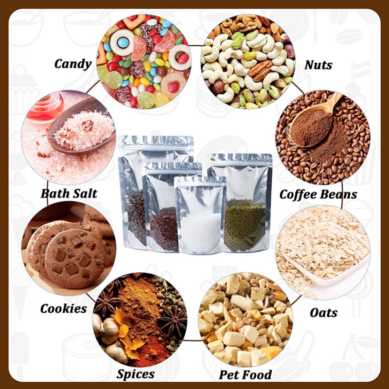 Односторонние прозрачные стоячие пакеты из алюминиевой фольги для упаковки продуктов питания, многоразовые пластиковые пакеты-дои-пак с застежкой-молнией