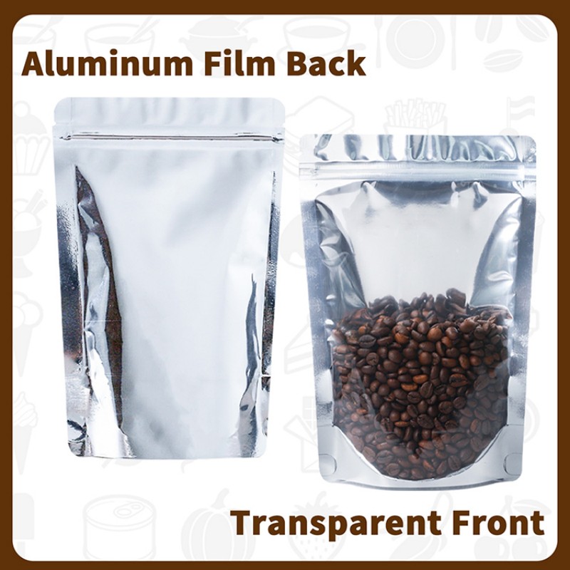 Односторонние прозрачные стоячие пакеты из алюминиевой фольги для упаковки продуктов питания, многоразовые пластиковые пакеты-дои-пак с застежкой-молнией