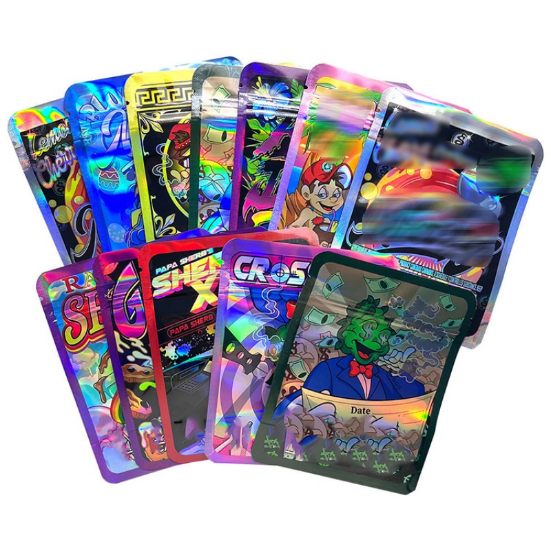 Новое поступление в наличии: съедобные многоразовые герметичные голографические упаковки для конфет, герметичные пакеты Mylar 3,5 г с индивидуальной печатью