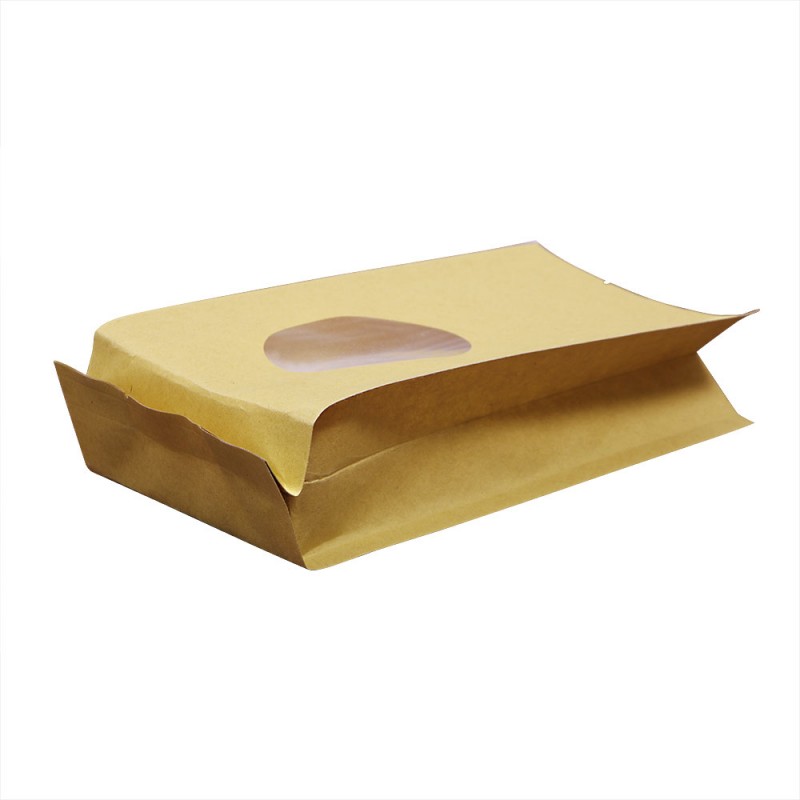 Індывідуальны друк карычневага гарбаты, кавы, харчовай упакоўкі, верхняй адкрытай бакавой ластовіцы, крафт-паперовы пакет з круглым празрыстым акном