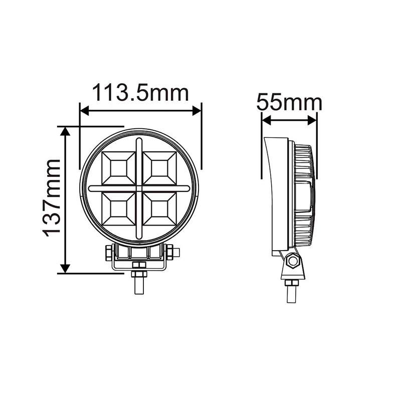Светодиодный рабочий фонарь мощностью 36 Вт со габаритными огнями для тяжелой техники.