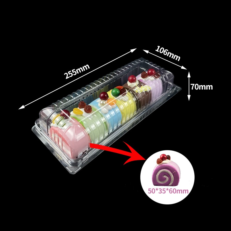Длинный контейнер для торта Пластиковая швейцарская рулонная коробка Прозрачный навесной держатель для еды Поднос с фруктами для торта - ООО компания Юпу Упаковка в Дунгуане.