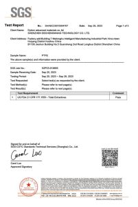FDA certification about PTFE material from Shenzhen Dechengwang