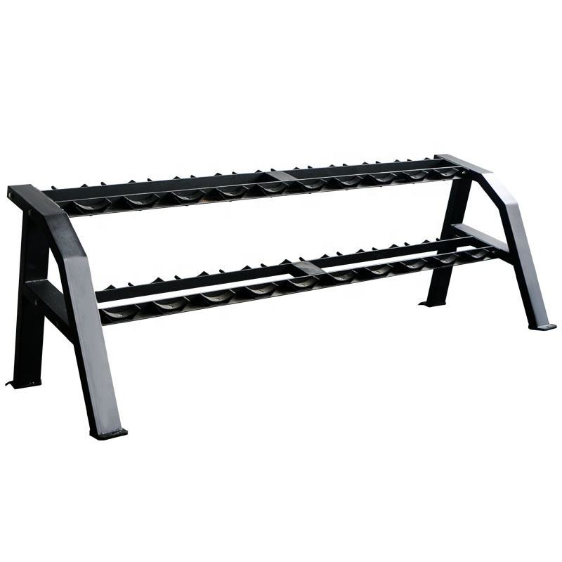 Двухуровневая стойка для хранения гантелей: упорядоченное размещение множества пар гантелей