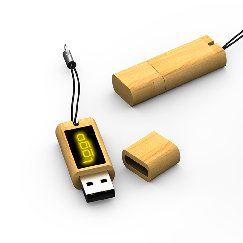 USB-флешка в деревянном корпусе  8-128 ГБ со светодиодным индикатором