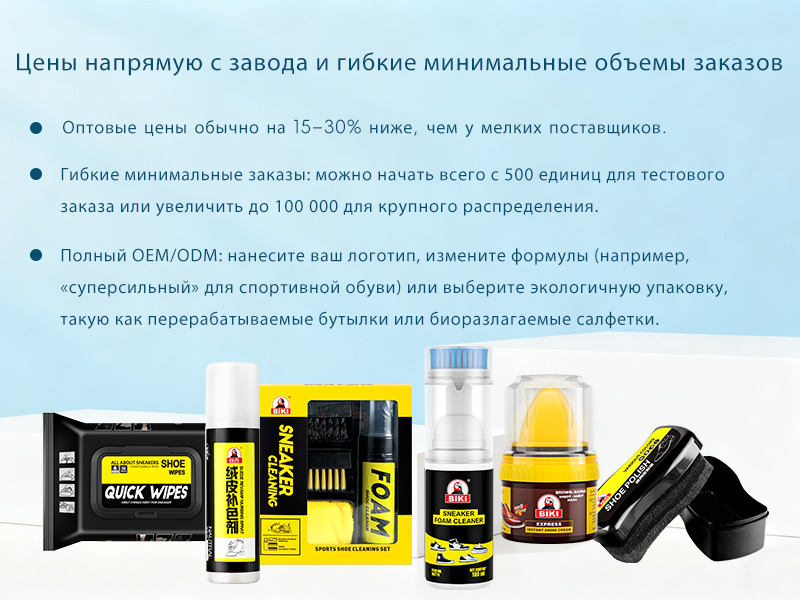 BIKI – один из пяти крупнейших оптовых поставщиков средств по уходу за обувью в Китае