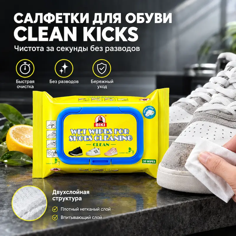 Салфетки Clean Kicks для обуви — чистота за секунды без разводов