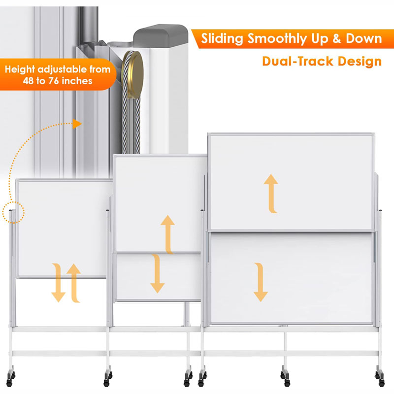 Двухтактная сухая салфетка для белой доски，Четырехсторонняя доска для письма на колесиках -большая передвижная доска для сухой протирки размером 48 x 60 дюймов, двусторонняя магнитная доска размером 4×5 дюймов для школьного кабинета