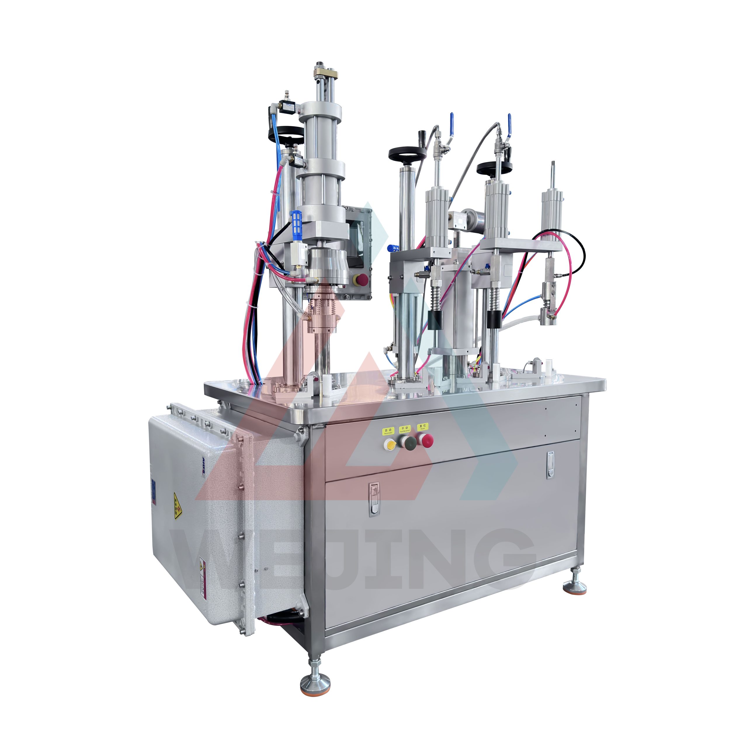 WJHZ-350 — это полуавтоматическая машина для наполнения аэрозольных баллончиков с использованием технологии BOV