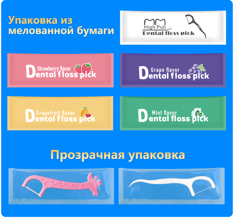 Зубная нить в индивидуальной упаковке с фруктовым ароматом, упаковка из 10 штук