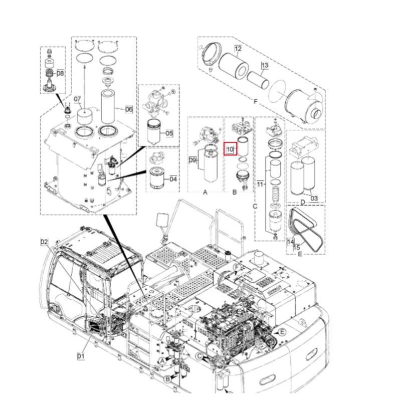 Оригинальный топливный фильтр YA00047220 для экскаватора Хитачи ZX490-5A