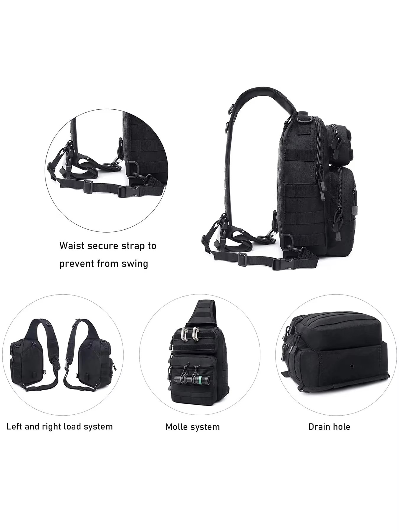 Черный тактический односпальный рюкзак с системой MOLLE