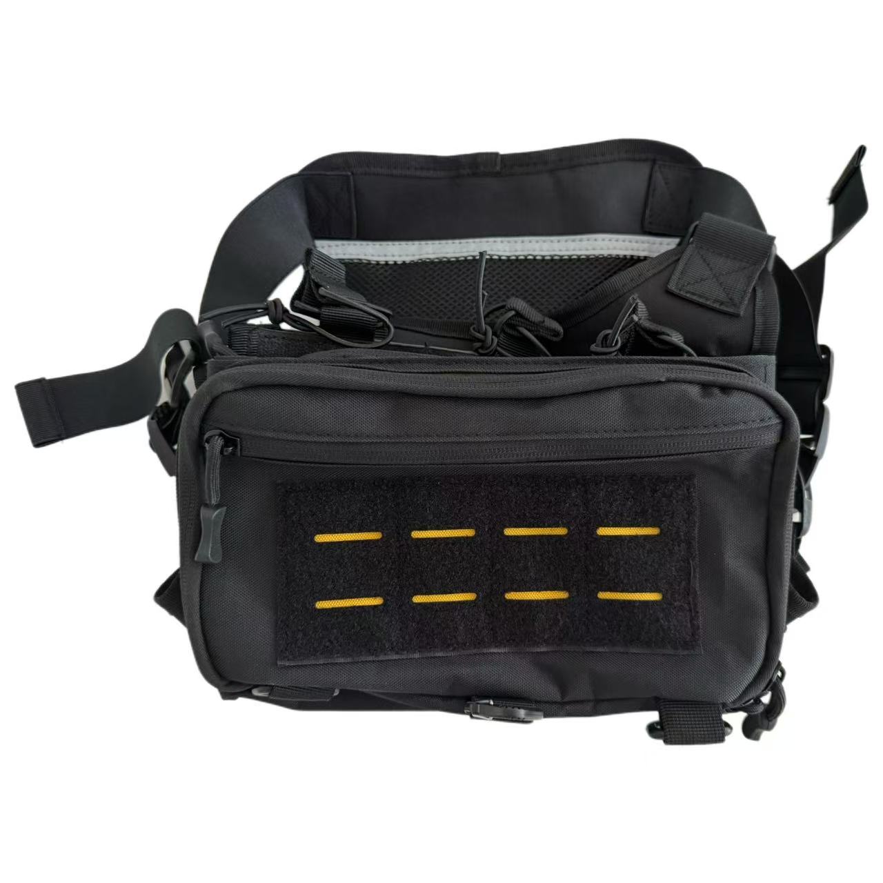 Тактический рюкзак, черный нейлон, система MOLLE для модульного расширения, многокамерная организация, для использования на открытом воздухе, в тактических и военных целях.