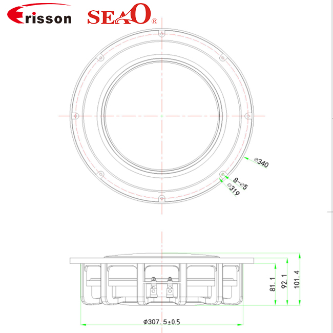 OEM/ODM 13-дюймовый сверхтонкий алюминиевый автомобильный сабвуферный динамик, 24 В, 1200 Вт, сопротивление 4+4 Ом