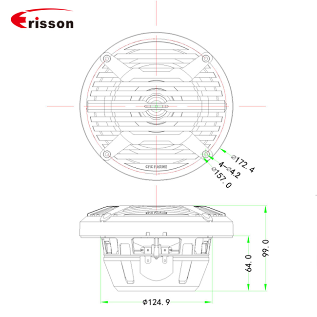 6.5-дюймовый 4 Ом 70 Вт динамик для лодок с ПП-диффузором, резиновым подвесом, влагозащитой IPX6 и светодиодной подсветкой