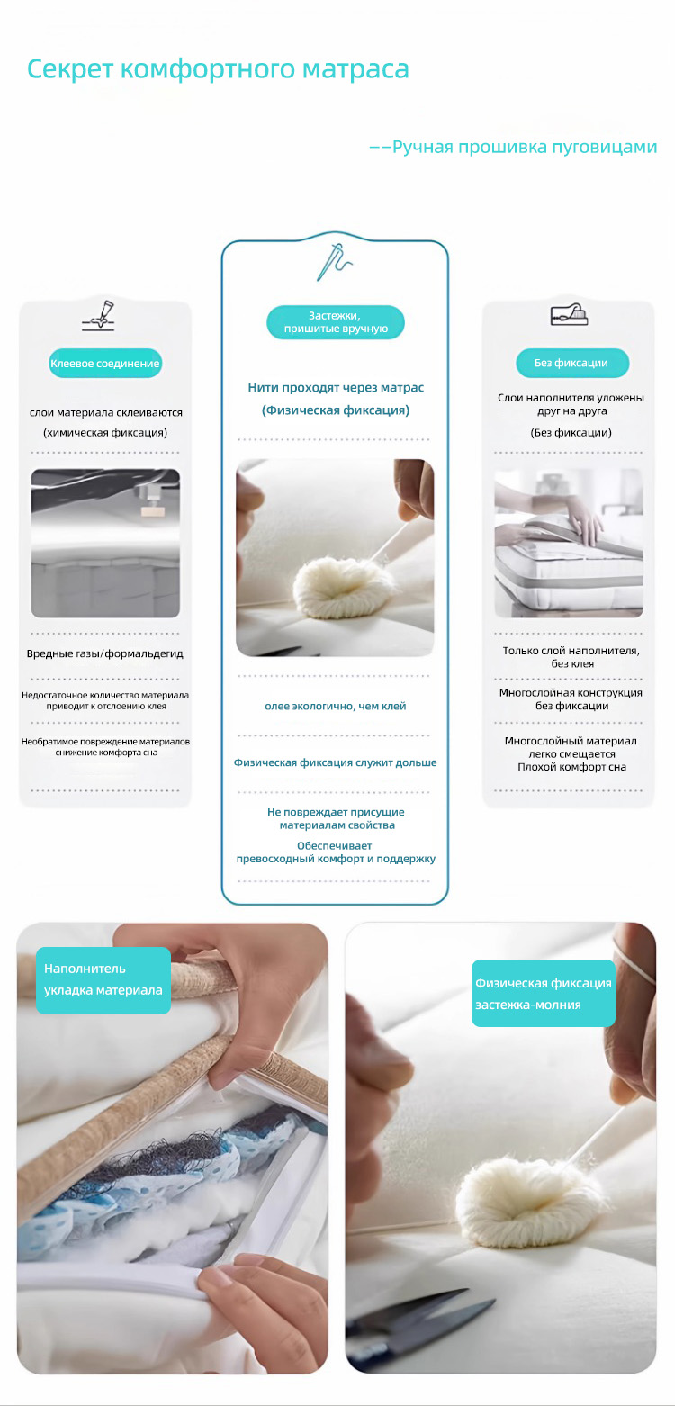 Матрас из шерсти хвоща, процесс изготовления без использования клея, независимая двухслойная пружина в пакетиках, натуральная пряжка ручной работы на заказ