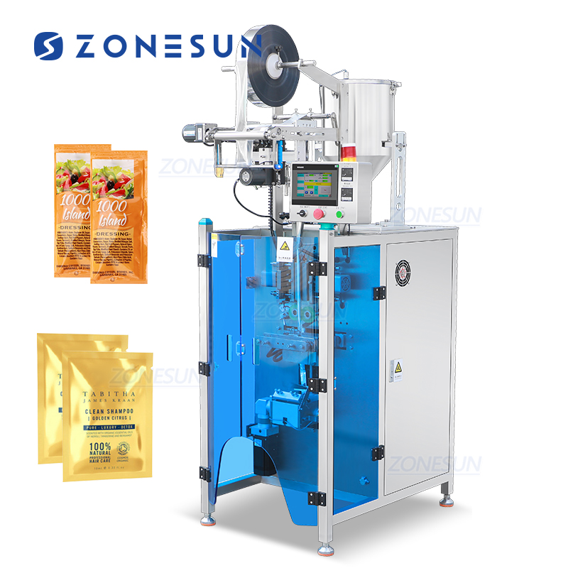 Автоматический VFFS фасовщик для упаковки кремов в пакеты с сервошестеренным насосом для лосьонов и кремовых средств ZONESUN ZS-FP220E
