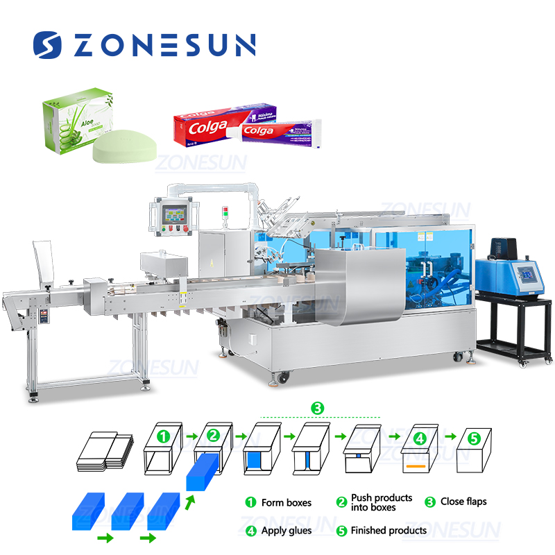 Горизонтальный картонажный автомат с сервоуправлением и термоклеевой запайкой для крема и лосьона ZONESUN ZS-MSZH70