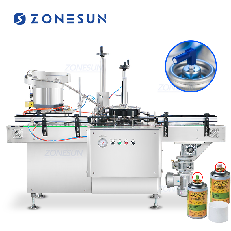 Автоматическая упаковочная машина для аэрозольных баллонов для запрессовки распылителей L типа ZONESUN ZS-WIM05