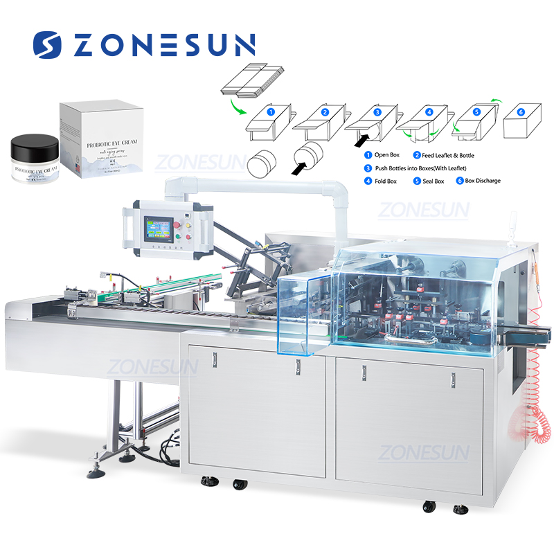 Автоматическая горизонтальная картонная машина для упаковки бутылочек с эфирными маслами кремами лосьонами и духами ZONESUN ZS-MSZH80