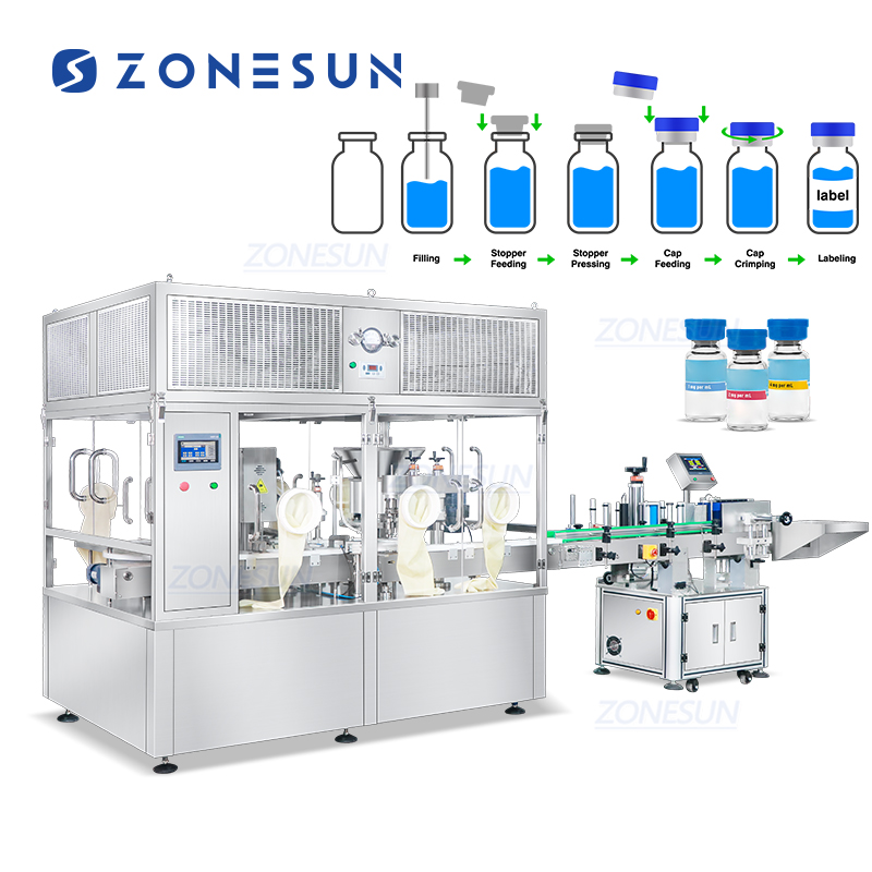 Автоматическая линия для виальных флаконов с розливом укупоркой и этикетированием ZONESUN ZS-AFCL9