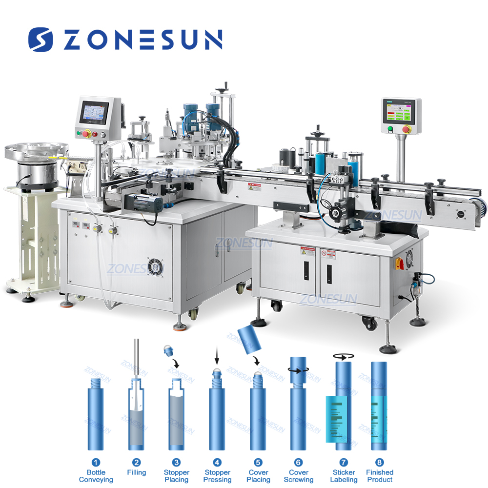 Линия розлива и упаковки для флаконов с роликом для духов дезодоранта и косметических масел ZONESUN ZS-AFCL6